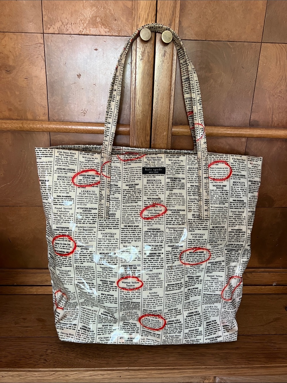 Kate Spade New York Newspaper Print vinyl coated canvas Tote Bag